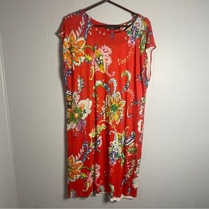 Lauren Ralph Lauren 100% Modal Blue/Red Floral Dress Size XL